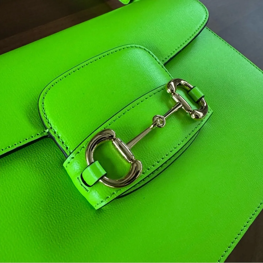 Gucci Horsebit 1955 Shoulder Bag Purse Neon Green Leather NWT Pristine Rare